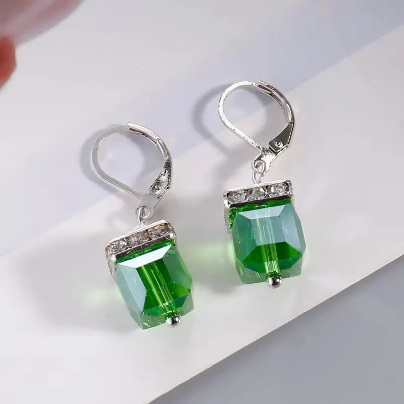 Shiny Zircon Stone Hoop Drop Earrings 925 Silver Plated