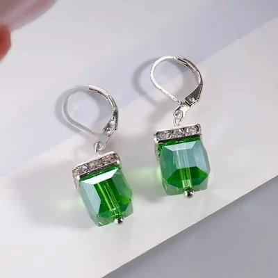 Shiny Zircon Stone Hoop Drop Earrings 925 Silver Plated