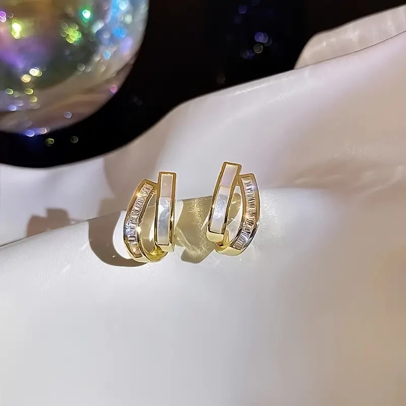Golden Embedded Zircon Stud 925 Silver Stitch Earrings