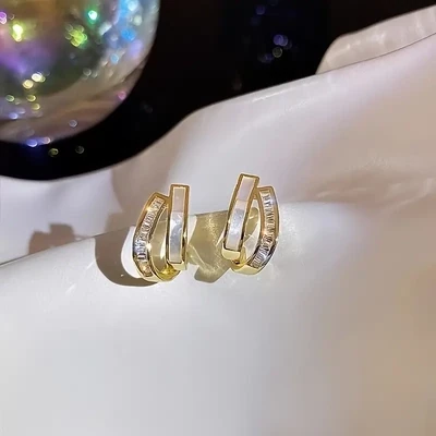 Golden Embedded Zircon Stud 925 Silver Stitch Earrings