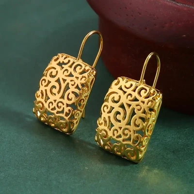 14K Gold Plated Celtic Rectangle Drop Earrings