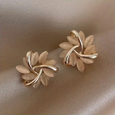 Rotating Flower Stone Sun Stud Earrings