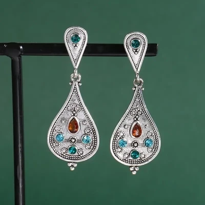 Bohemian Metal Engraving Drop Earrings Water Drop Shape