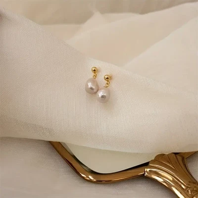 Freshwater Pearl Pendant Elegant Luxury Dangle Earrings Copper 14K Gold Plated