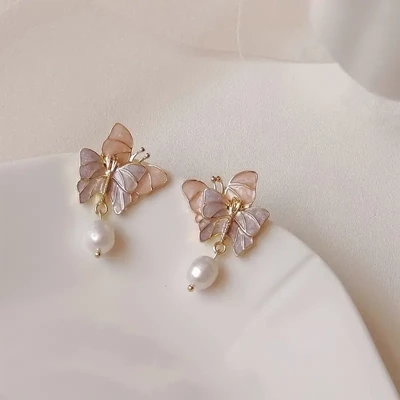25 Silver Plated Purple Butterfly Retro Earrings