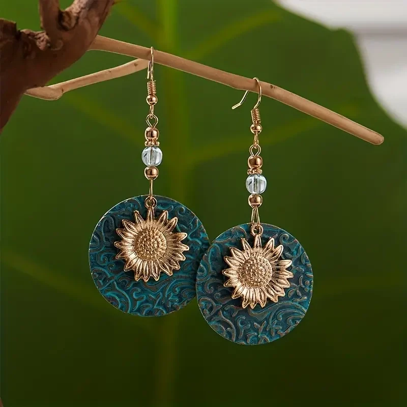 Sunflower Round Dangle Earrings