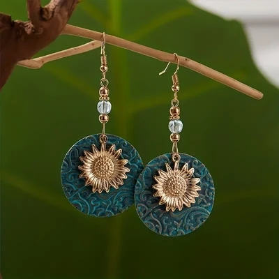 Sunflower Round Dangle Earrings