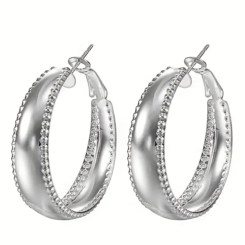 Silvery Chunky Hoop Earrings