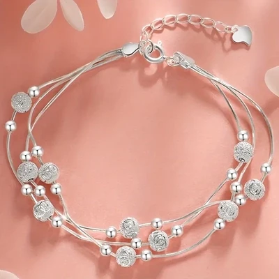 Women&#39;s Silvery Multilayer Alloy Transfer Bead Bracelet
