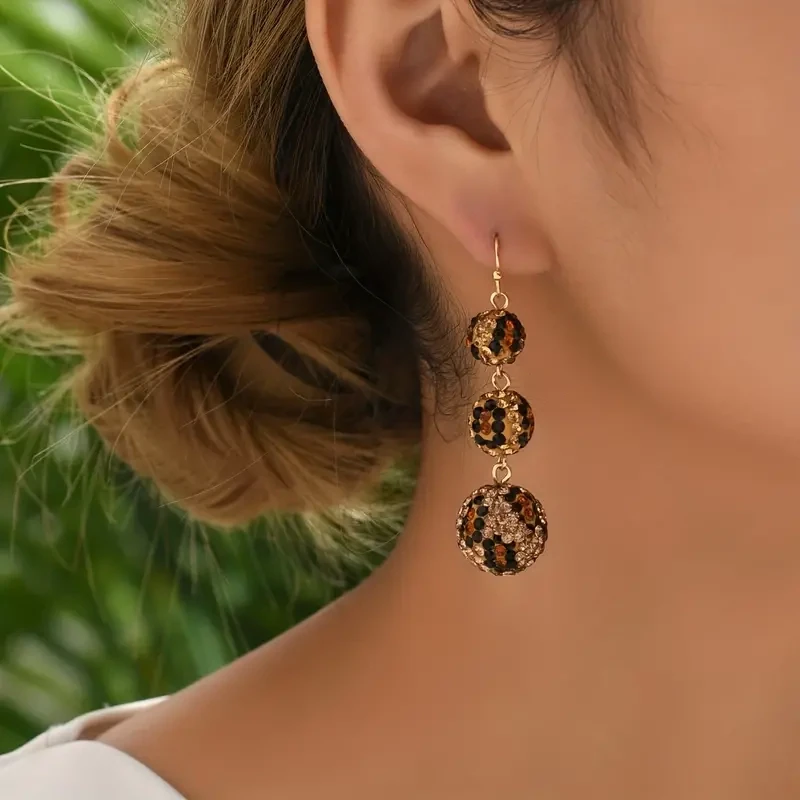 1 Pair Leopard Pattern Crystal Earrings