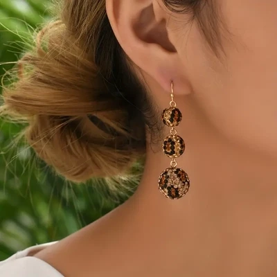 1 Pair Leopard Pattern Crystal Earrings