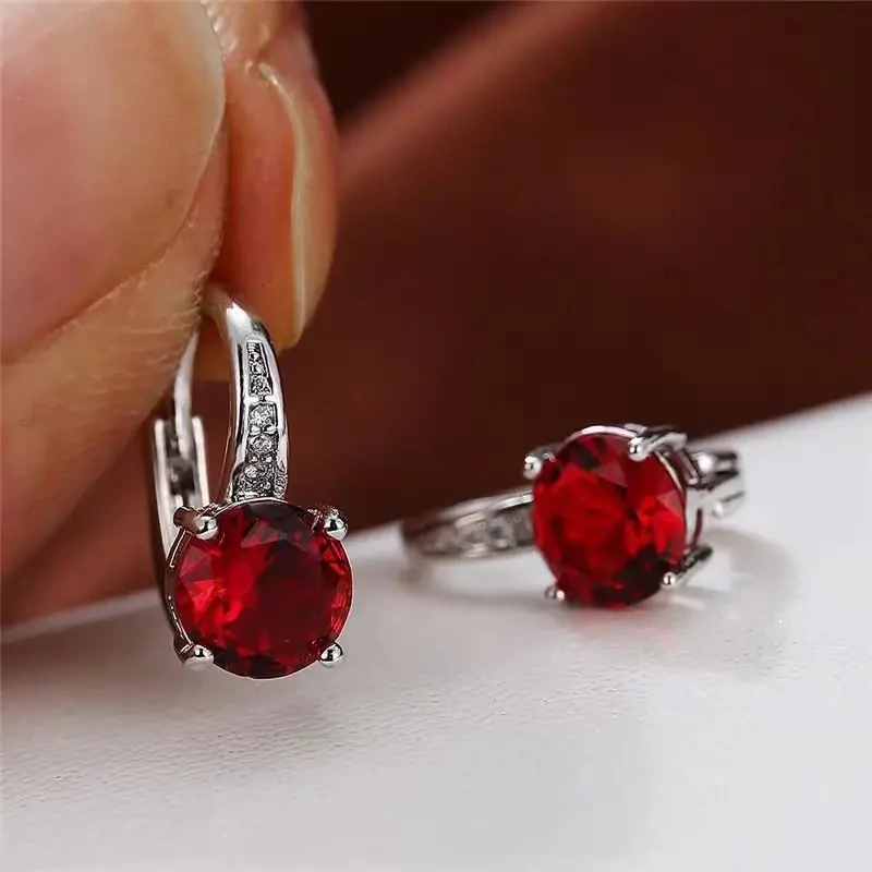 Gorgeous Silver Zircon Earrings Red
