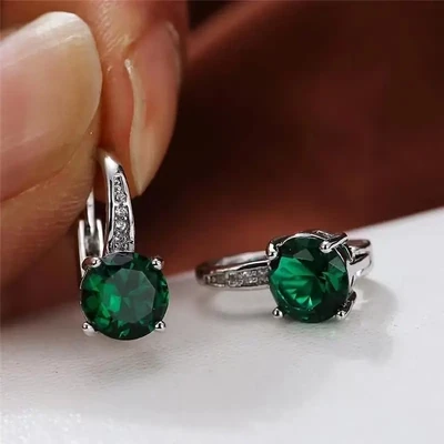Gorgeous Silver Zircon Earrings Green