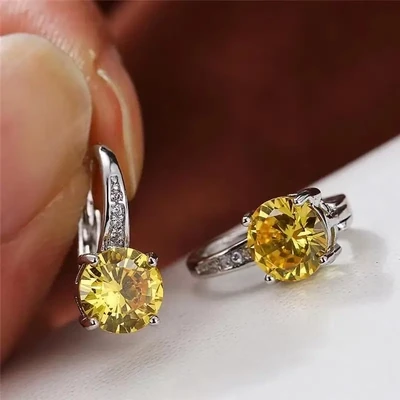 Gorgeous Silver Zircon Earrings Yellow