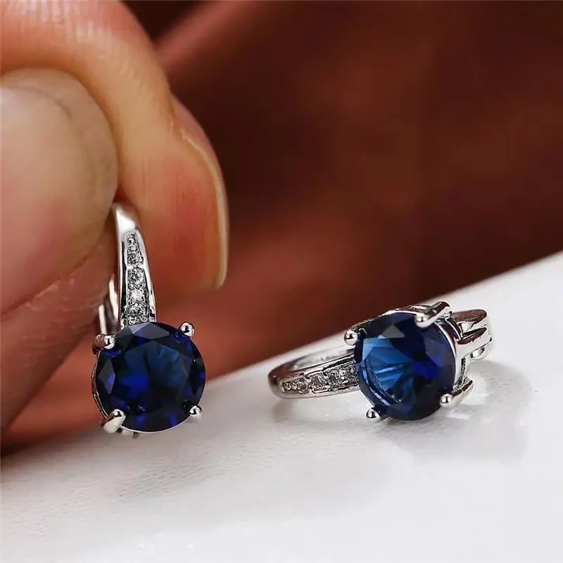 Gorgeous Silver Zircon Earrings Navy blue