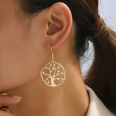 18K Gold Plated  Tree Of Life Drop Dangle Earrings