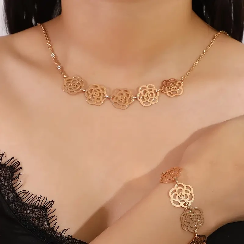 14K Gold Plated Rose Flower Jewelry