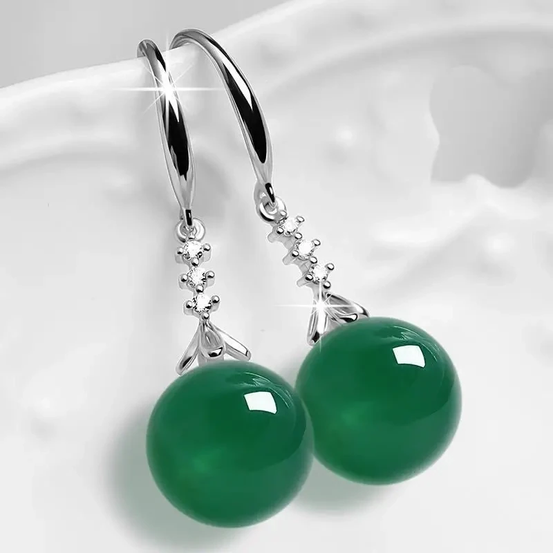 Silver Gorgeous Round Gemstone Drop Earrings