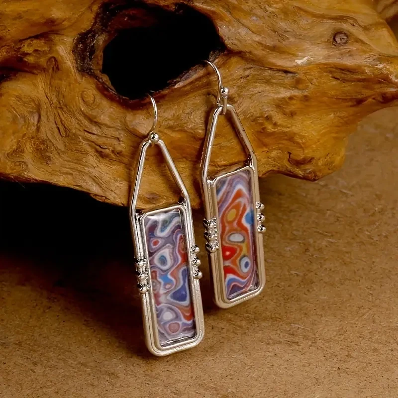 Vintage Ethnic Style Paintings Pattern Synthetic Silver Plated  Dangle Earrings