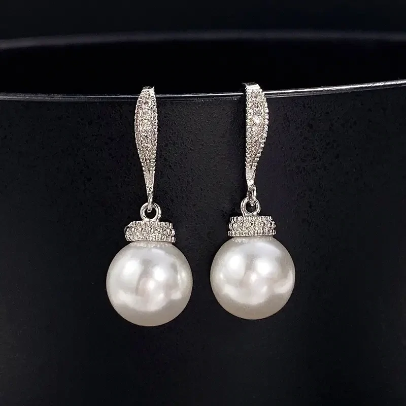 925 Silver Plated White Pearl Dangle Earring