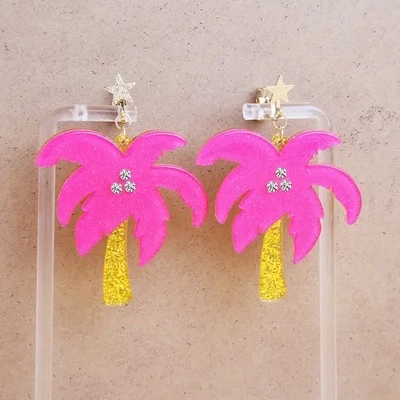 Gorgeous Pink Coconut Earrings with Rhinestone Dangle