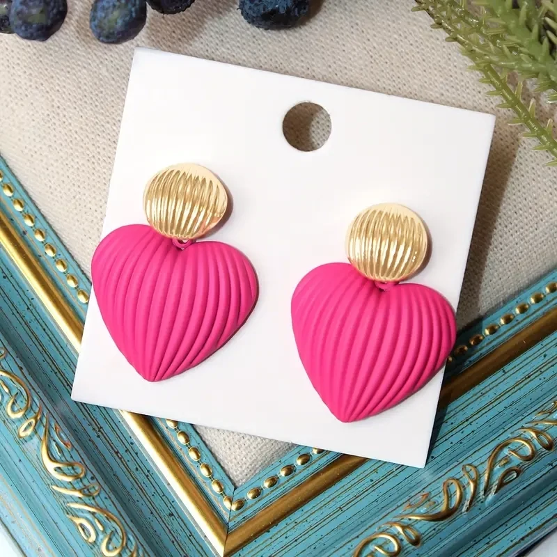 Hot Pink Heart Shape Dangle Earrings