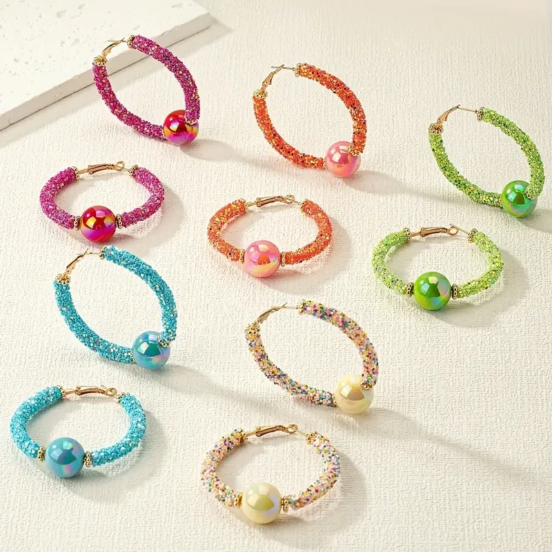 5 Pairs Colorful Sequins Bead Earrings
