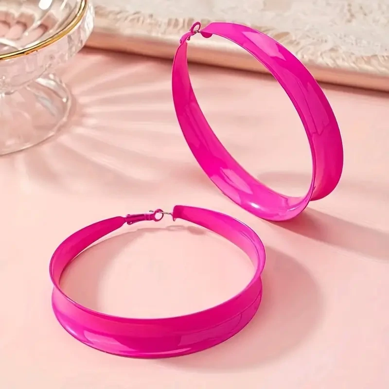 Hot Pink Color Twisted Hoop Earrings