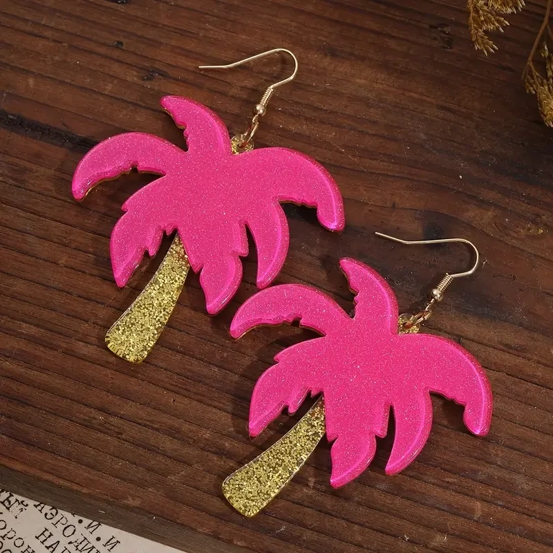 Pink Coconut Tree Dangle Earrings
