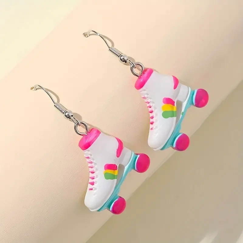 Pink Cartoon Skate Design Earrings