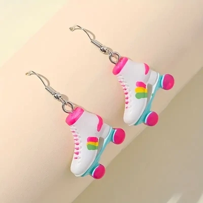 Pink Cartoon Skate Design Earrings