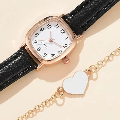 1pc Glitter Dial Round Pointer Quartz Watch &amp; 1pc Bracelet Fancy Women Watches