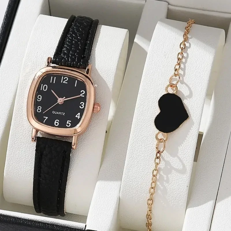 1pc Glitter Dial Round Pointer Quartz Watch &amp; 1pc Bracelet Fancy Women Watches