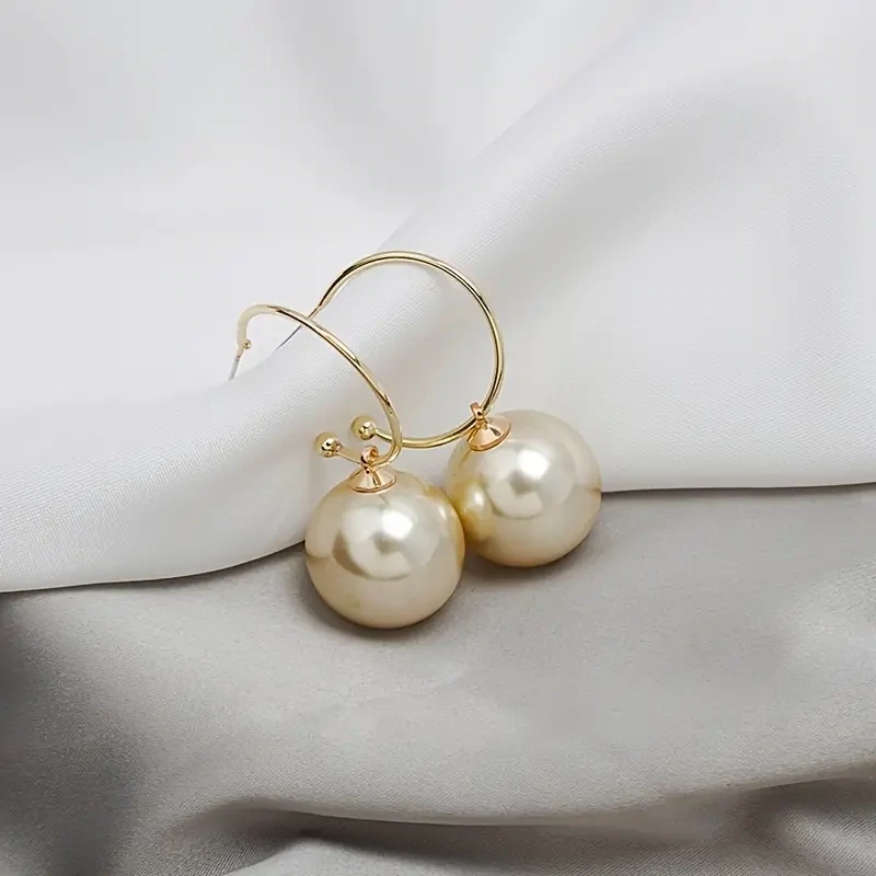 Champagne  Large Faux Pearl Earrings Personality 14K Gold Plated