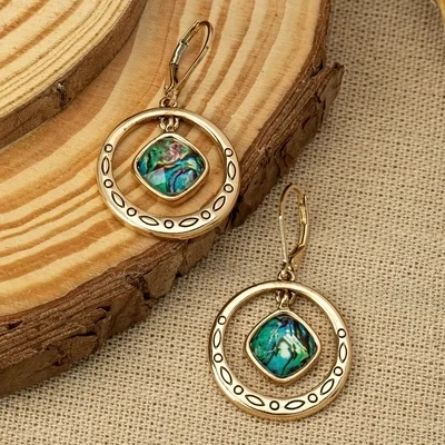 Vintage Faux Abalone Shell Earrings Golden Vintage Elegant Drop Dangle Earrings