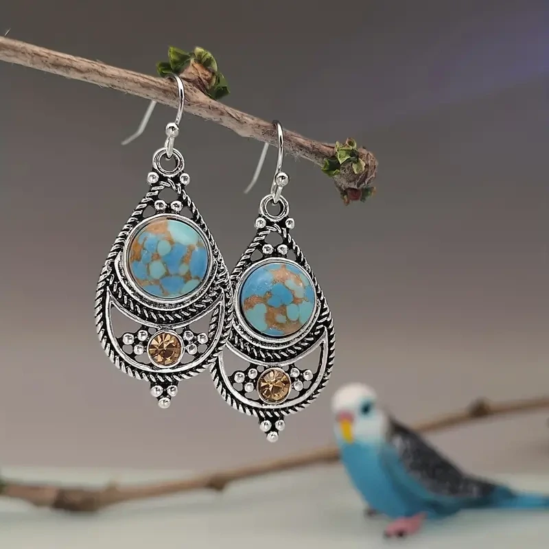 Silver Earrings Turquoise Earrings Fashion Artificial Diamond Encrusted