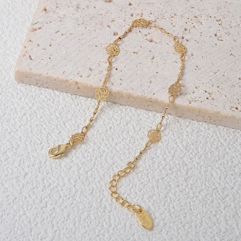 Hollow Rose Flower Chain Bracelet Adjustable 18K Gold Plated