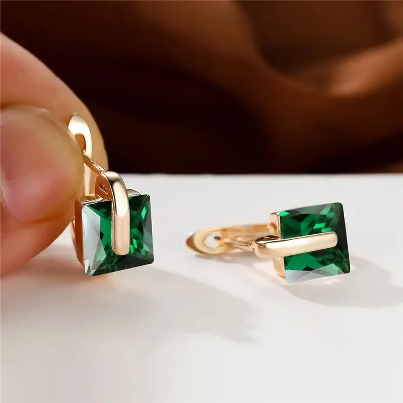 Exquisite Drop Dangle Earrings Jewelry Golden Jewelry Square Cut Green Stone