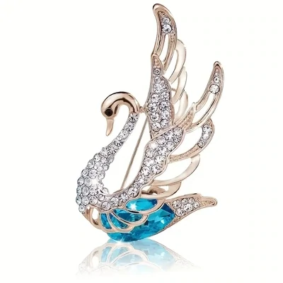 Vintage Crystal Swan Brooches For Women Blue