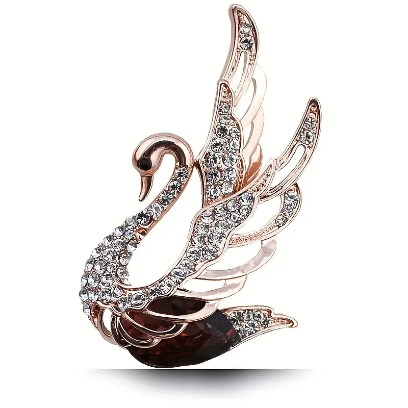 Vintage Crystal Swan Brooches For Women Dull red