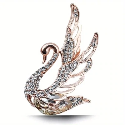 Vintage Crystal Swan Brooches For Women White