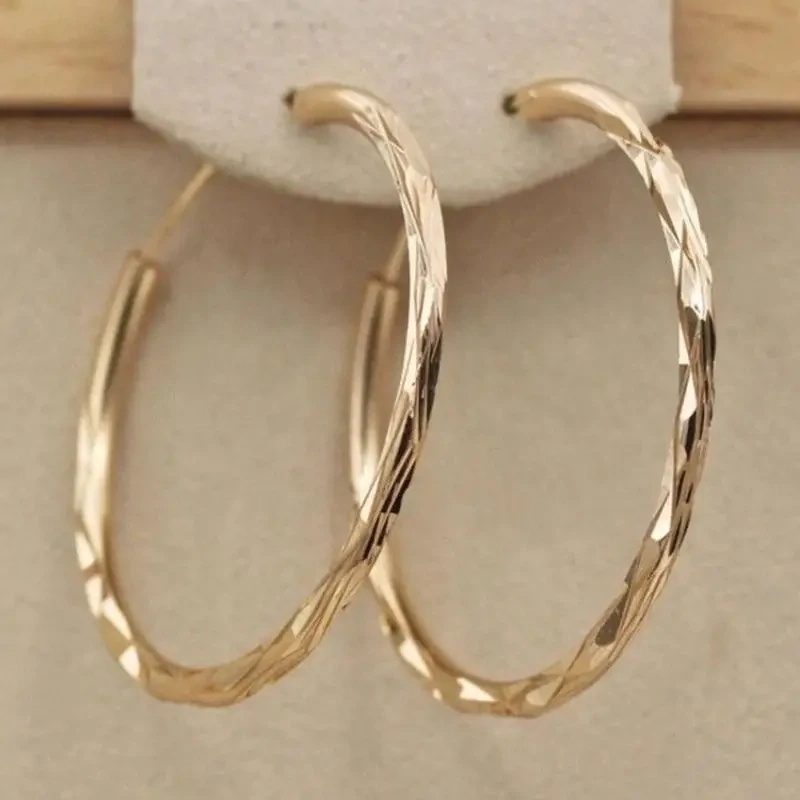 Simple Golden Big Circle Hoop Earrings 18K Gold Plated