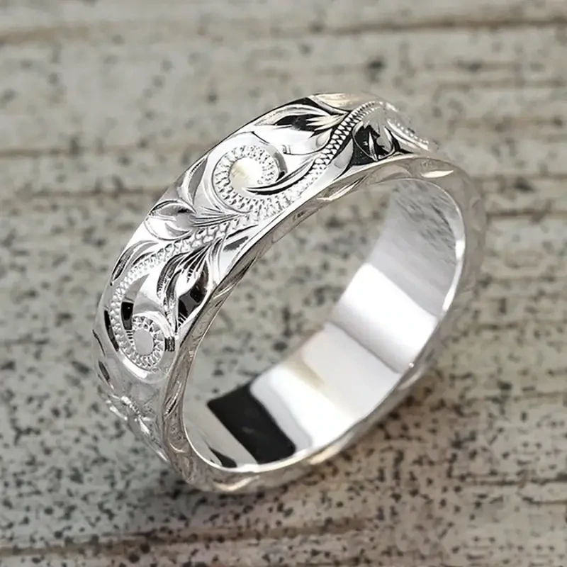 Exquisite 925 Silver Plated Hand Carved Leaf Filigree Ring For Women Size 8