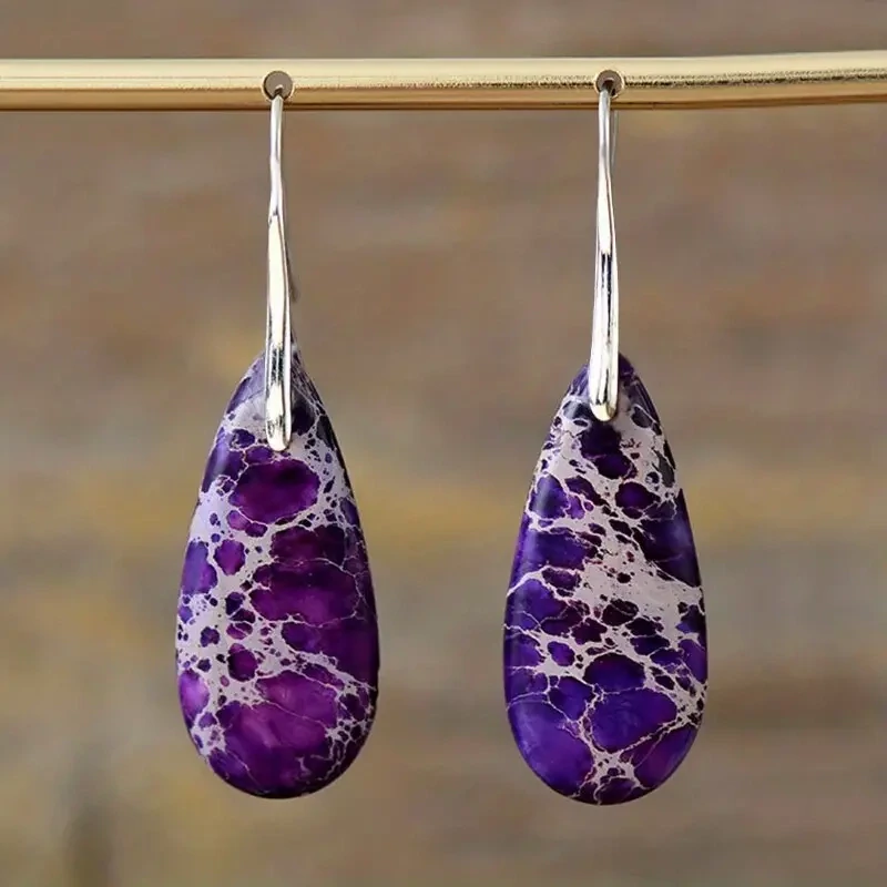 Women&#39;s Boho Natural Imperial Stone Water Drop Dangle Earrings