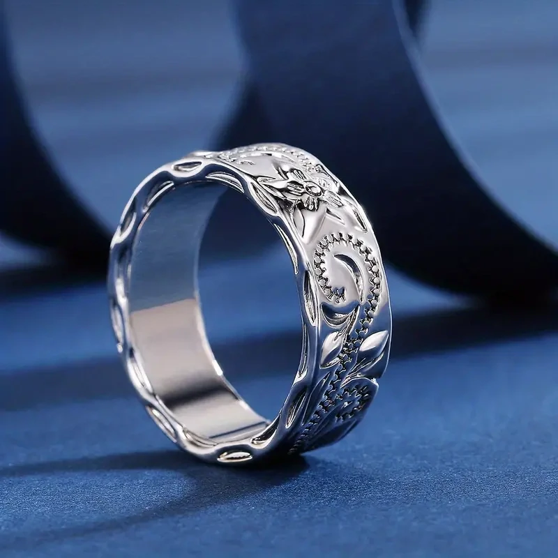 Exquisite 925 Silver Plated Hand Carved Leaf Filigree Ring For  Women Size 7