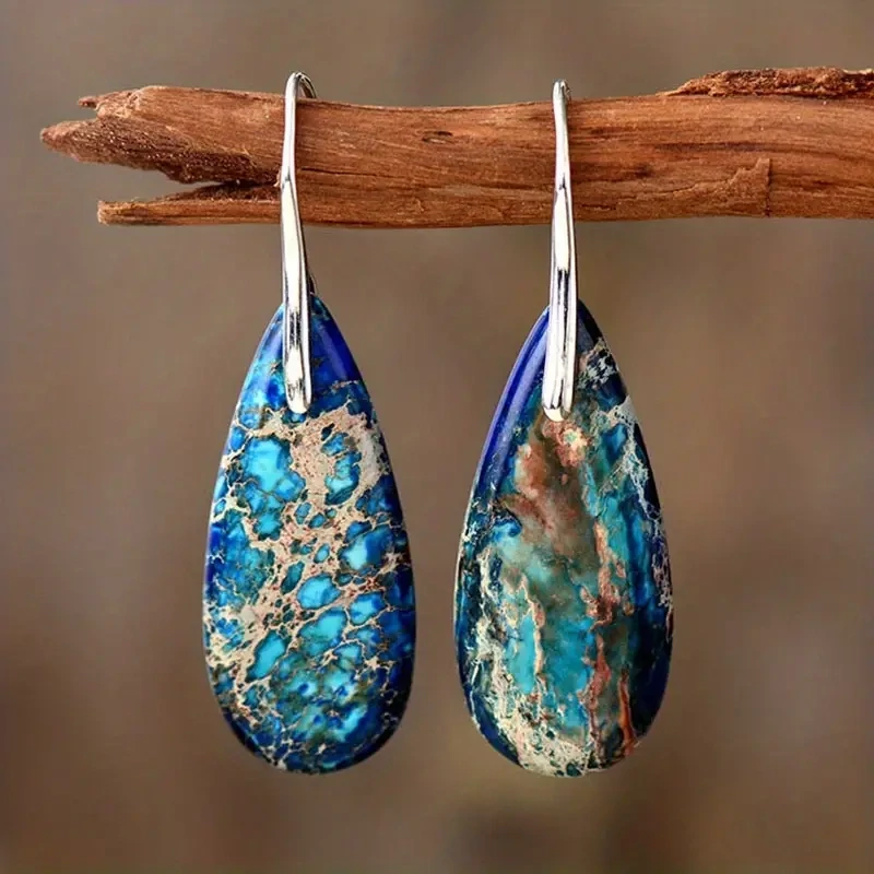 Women&#39;s Boho Natural Imperial Stone Water Drop Dangle Earrings