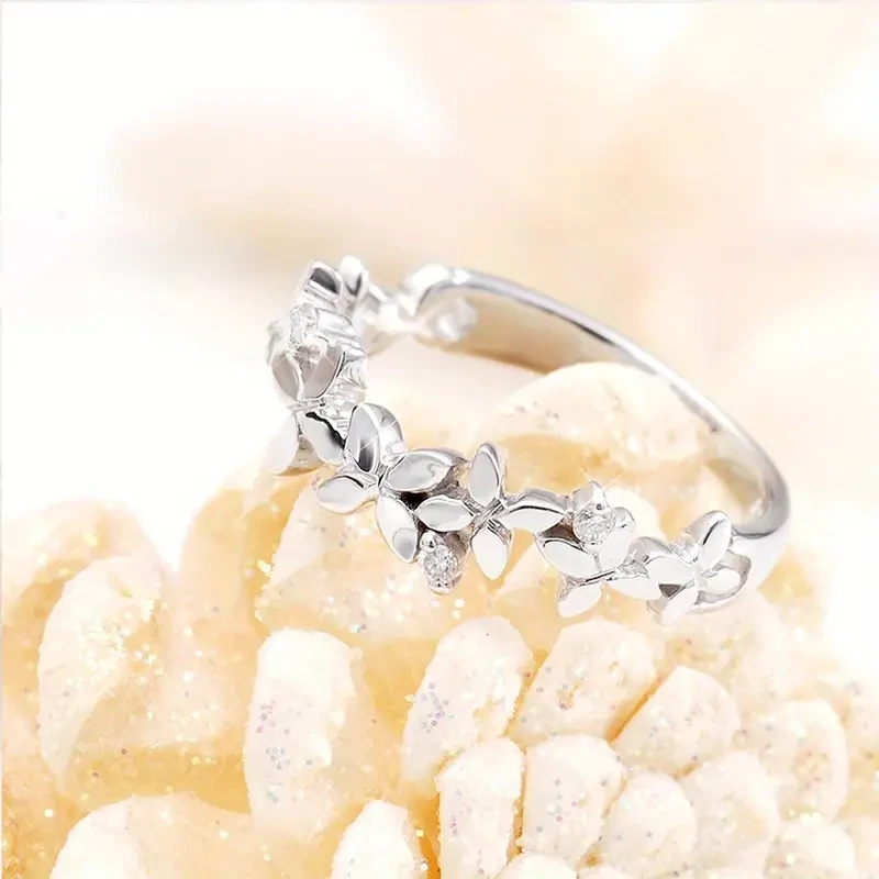 Sweety Leaf Flower Ring For Women 925 Silver Plated Size 7