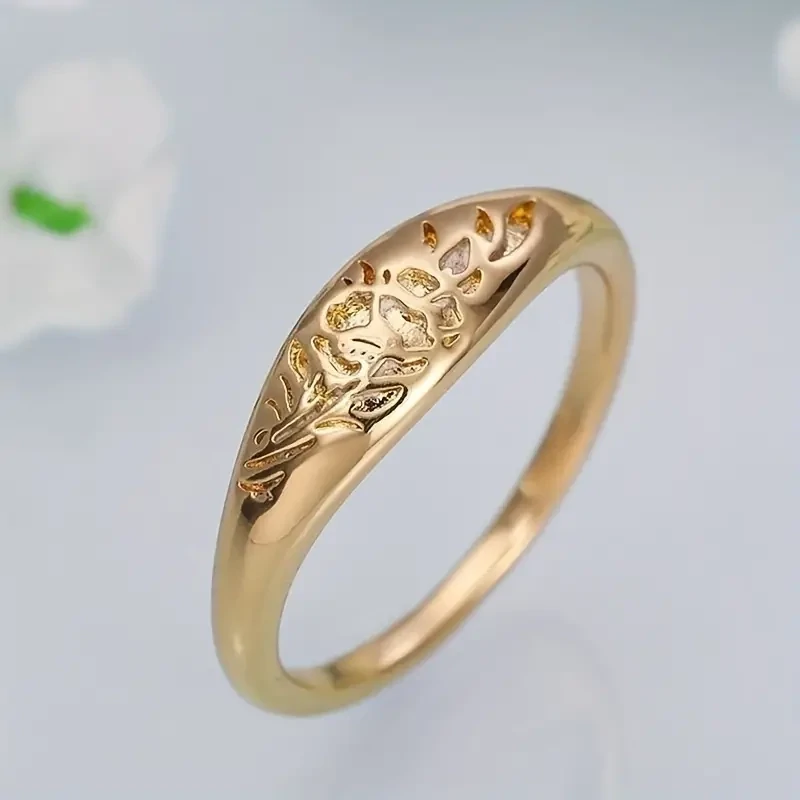Minimalist 925 Silver Plated Engraving Rose Flower Ring For Women Size 7