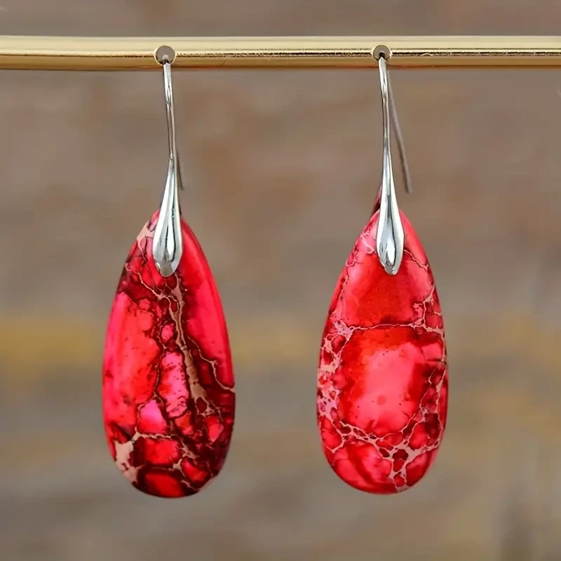 Women&#39;s Boho Natural Imperial Stone Water Drop Dangle Earrings