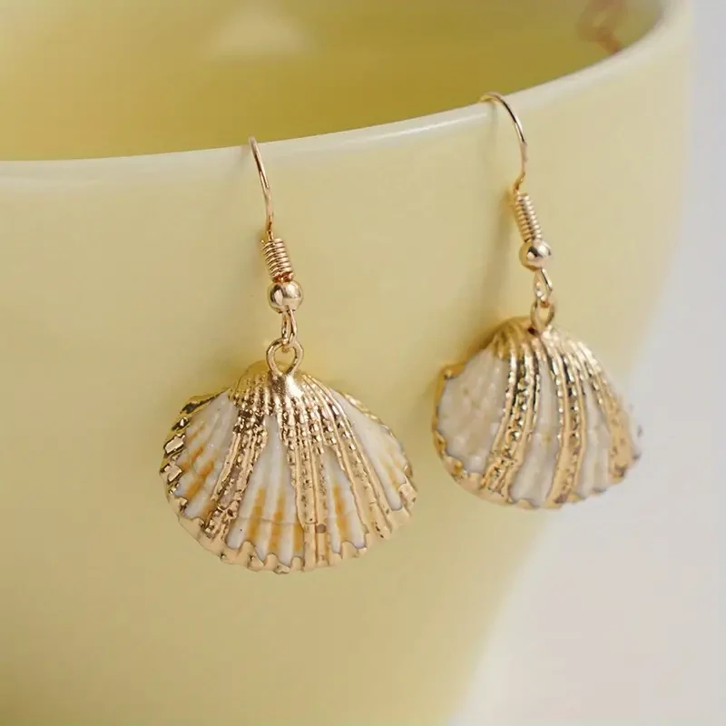 Creative Shell Design Hook Earrings 18K Gold Plated Jewelry